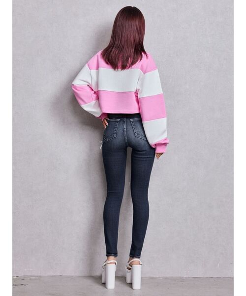GYDA(ジェイダ)の「ミドルウエストSIDE RIPPEDスキニーデニムパンツ(デニムパンツ・レディース・ブルー/ブラック/ライトブルー/インディゴブルー・SMALL/X-SMALL/MEDIUM)」の22枚目の写真