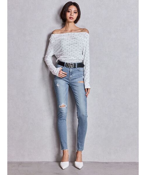 GYDA(ジェイダ)の「ミドルウエストSIDE RIPPEDスキニーデニムパンツ(デニムパンツ・レディース・ブルー/ブラック/ライトブルー/インディゴブルー・SMALL/X-SMALL/MEDIUM)」の7枚目の写真