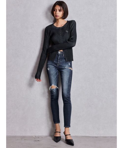 GYDA(ジェイダ)の「ミドルウエストSIDE RIPPEDスキニーデニムパンツ(デニムパンツ・レディース・ブルー/ブラック/ライトブルー/インディゴブルー・SMALL/X-SMALL/MEDIUM)」の11枚目の写真