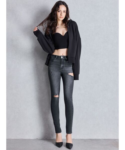 GYDA(ジェイダ)の「ミドルウエストSIDE RIPPEDスキニーデニムパンツ(デニムパンツ・レディース・ブルー/ブラック/ライトブルー/インディゴブルー・SMALL/X-SMALL/MEDIUM)」の19枚目の写真