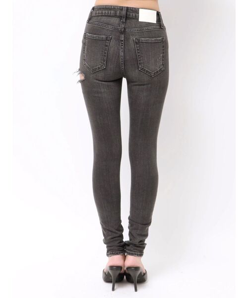 ミドルウエストSIDE RIPPEDスキニーデニムパンツ（デニムパンツ
