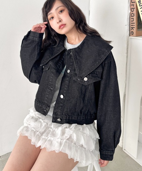 セール】ビッグカラーデニムジャケット（デニムジャケット）｜SOLLON