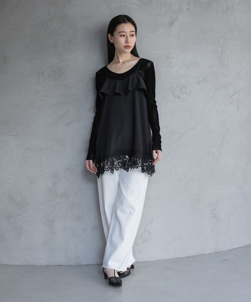 A part by(アパートバイ)の「ヘムレースキャミソール(キャミソール・レディース・オフホワイト/ブラック・FREE)」の7枚目の写真