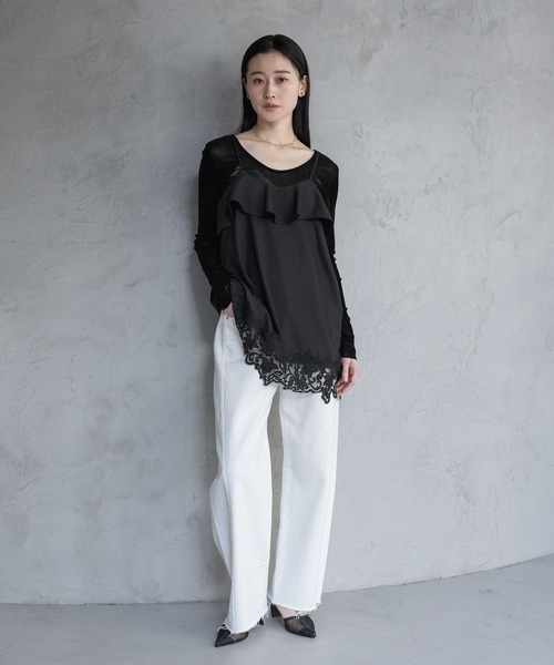 A part by(アパートバイ)の「ヘムレースキャミソール(キャミソール・レディース・オフホワイト/ブラック・FREE)」の8枚目の写真