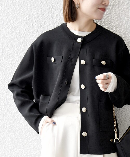 セール】SHIPS any:〈手洗い可能〉クルーネック ニット ジャケット