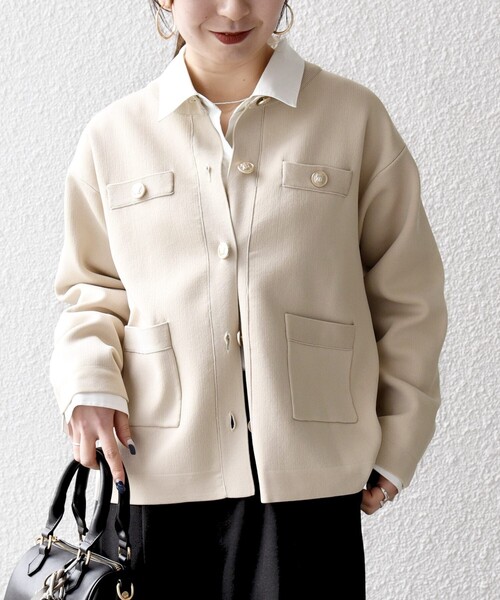 SHIPS any:〈手洗い可能〉クルーネック ニット ジャケット