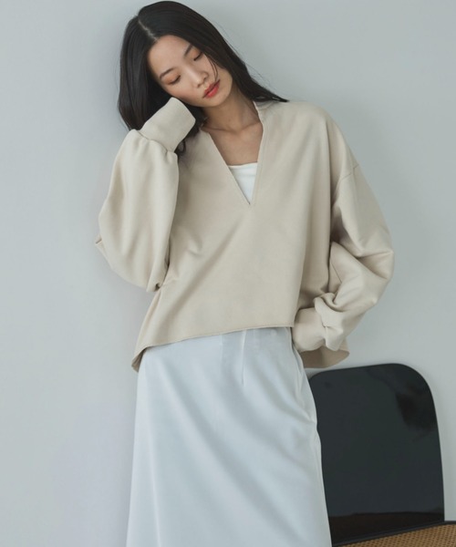 Doux archives（ドゥアルシーヴ）の「キーネックスウェットプルオーバー（スウェット・レディース・グレー/オフホワイト/ベージュ・FREE）」の3枚目の写真