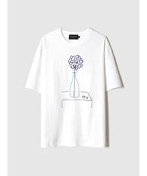 POKER FACE(ポーカーフェイス)の「ビッグバイオレットフラワーステッチTシャツ ホワイト(Tシャツ/カットソー)」