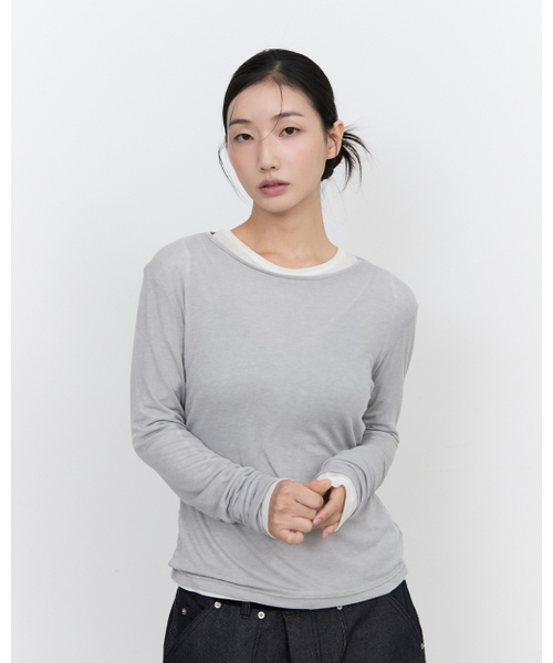 BLUESUNFLOWER（ブルーサンフラワー）の「レイヤードロングスリーブTシャツ[グレー]（Tシャツ/カットソー・レディース・ライトグレー・FREE）」の10枚目の写真