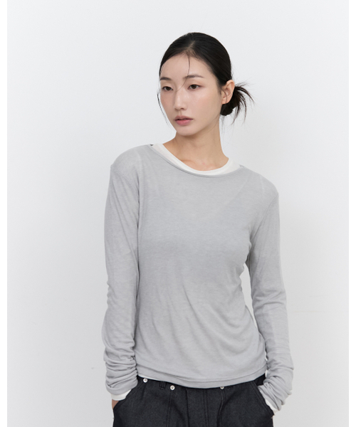 BLUESUNFLOWER（ブルーサンフラワー）の「レイヤードロングスリーブTシャツ[グレー]（Tシャツ/カットソー・レディース・ライトグレー・FREE）」の2枚目の写真