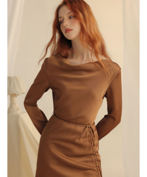 SINCETHEN(シンスゼン)の「グロー ボートネック ロングワンピース (ブラウン)(ワンピース・レディース・その他・S/M/L)」の4枚目の写真