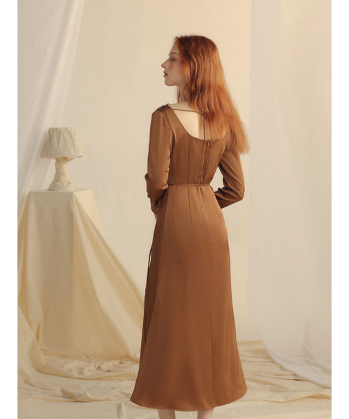 SINCETHEN(シンスゼン)の「グロー ボートネック ロングワンピース (ブラウン)(ワンピース・レディース・その他・S/M/L)」の6枚目の写真