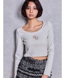 GYDA | GGロゴラインストーンラメテレコハーフスリーブトップス(Tシャツ/カットソー)