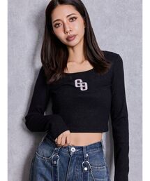 GYDA（ジェイダ）の「GGロゴラインストーンラメテレコトップス（Tシャツ/カットソー）」