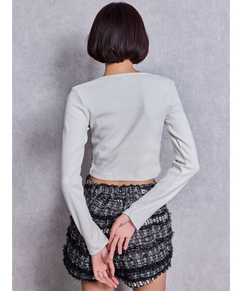 GYDA（ジェイダ）の「GGロゴラインストーンラメテレコハーフスリーブトップス（Tシャツ/カットソー・レディース・ブラック/グレー/オフホワイト・FREE）」の5枚目の写真