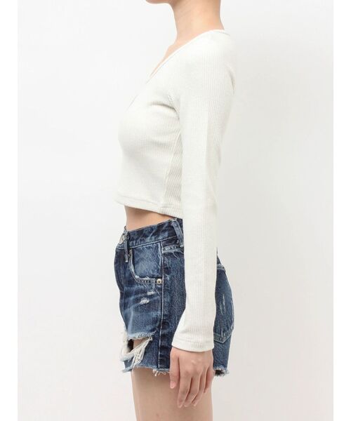 GYDA（ジェイダ）の「GGロゴラインストーンラメテレコハーフスリーブトップス（Tシャツ/カットソー・レディース・ブラック/グレー/オフホワイト・FREE）」の20枚目の写真