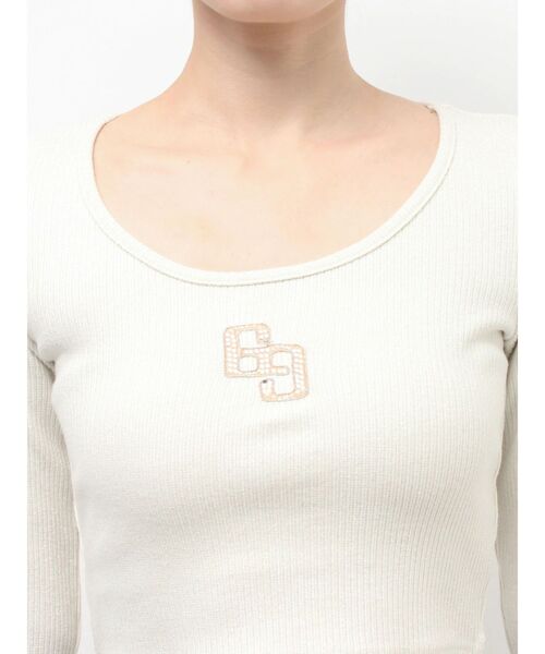 GYDA（ジェイダ）の「GGロゴラインストーンラメテレコハーフスリーブトップス（Tシャツ/カットソー・レディース・ブラック/グレー/オフホワイト・FREE）」の22枚目の写真