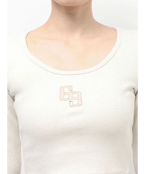 GYDA（ジェイダ）の「GGロゴラインストーンラメテレコトップス（Tシャツ/カットソー・レディース・ブラック/グレー/オフホワイト・FREE）」の6枚目の写真