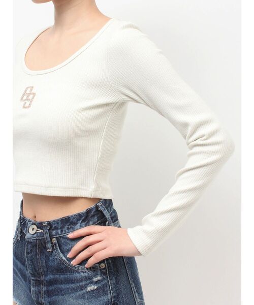 GYDA（ジェイダ）の「GGロゴラインストーンラメテレコトップス（Tシャツ/カットソー・レディース・ブラック/グレー/オフホワイト・FREE）」の7枚目の写真