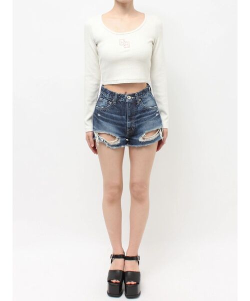 GYDA（ジェイダ）の「GGロゴラインストーンラメテレコトップス（Tシャツ/カットソー・レディース・ブラック/グレー/オフホワイト・FREE）」の10枚目の写真