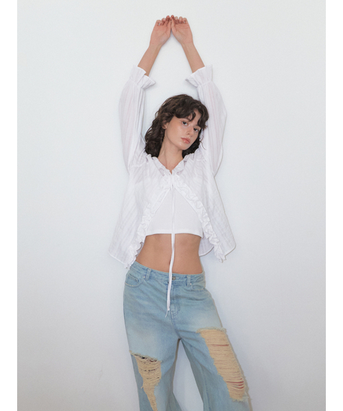 ETMON（エトモン）の「Frill Strap Blouse, White（シャツ/ブラウス・レディース・その他・FREE）」の2枚目の写真