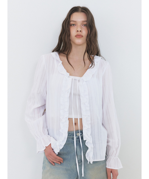 ETMON（エトモン）の「Frill Strap Blouse, White（シャツ/ブラウス・レディース・その他・FREE）」の4枚目の写真