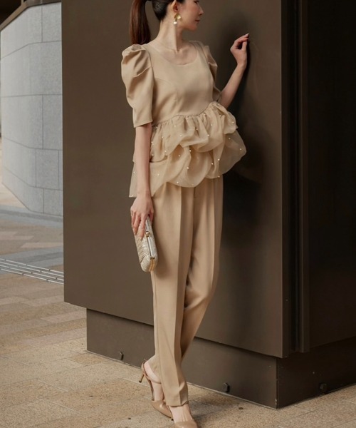 My shawty（ﾏｲｼｬｳﾃｨｰ）の「pearl peplum set up（パンツドレス）」 - WEAR