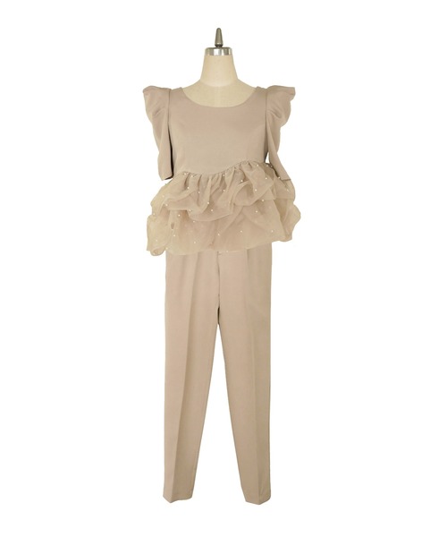 My shawty(マイシャウティー)の「pearl peplum set up(パンツドレス・レディース・ベージュ/ブラック×ホワイト・MEDIUM/SMALL)」の15枚目の写真