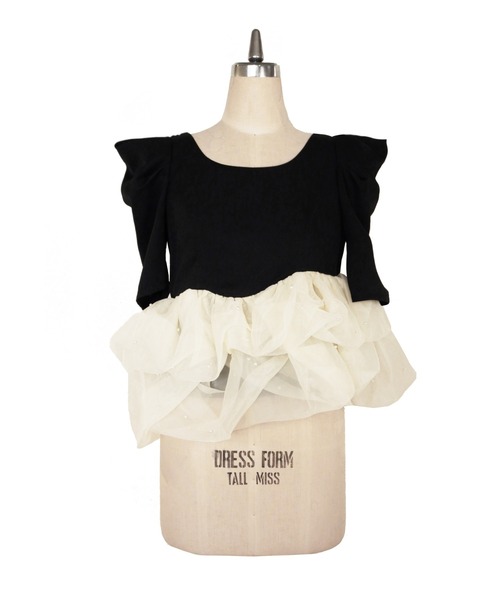 My shawty(マイシャウティー)の「pearl peplum set up(パンツドレス・レディース・ベージュ/ブラック×ホワイト・MEDIUM/SMALL)」の18枚目の写真