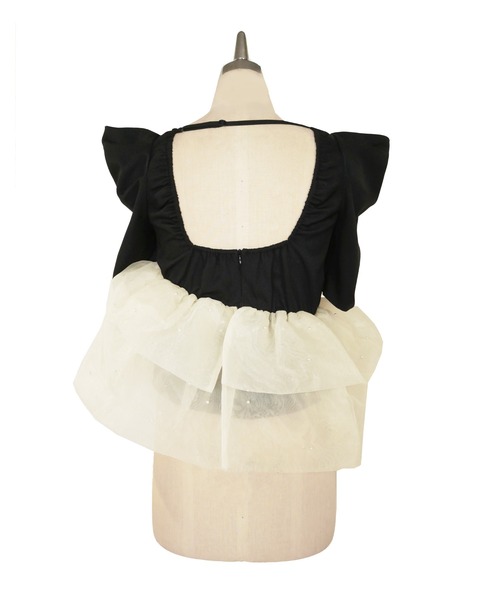 My shawty(マイシャウティー)の「pearl peplum set up(パンツドレス・レディース・ベージュ/ブラック×ホワイト・MEDIUM/SMALL)」の19枚目の写真