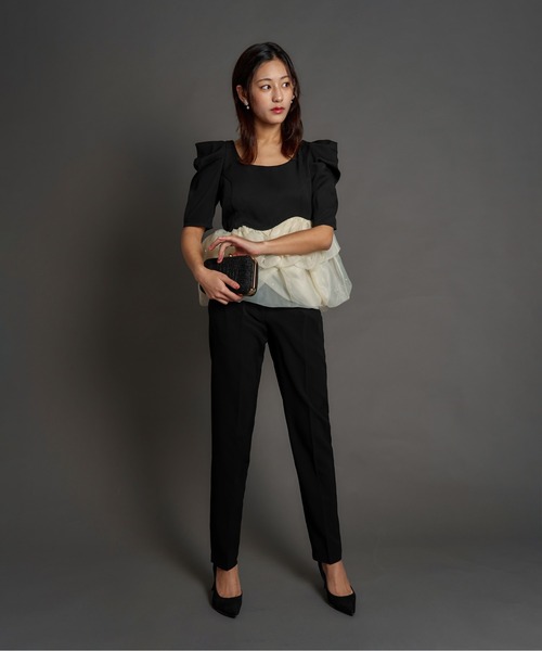 My shawty(マイシャウティー)の「pearl peplum set up(パンツドレス・レディース・ベージュ/ブラック×ホワイト・MEDIUM/SMALL)」の8枚目の写真