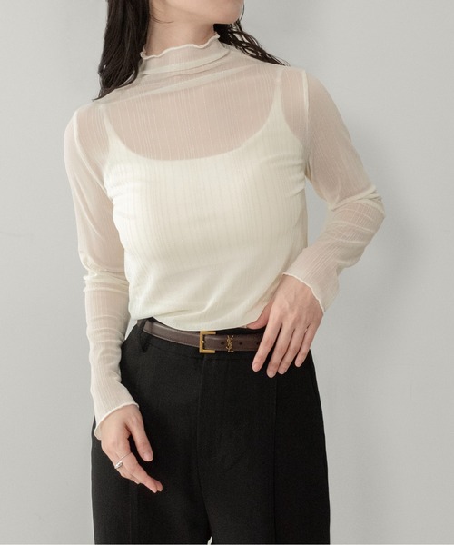 on:nue（オンニュ）の「【on:nue】[着用動画あり！] ラメラインシアーメロートップス（Tシャツ/カットソー・レディース・ブラウン/アイボリー/グレー・FREE）」の21枚目の写真
