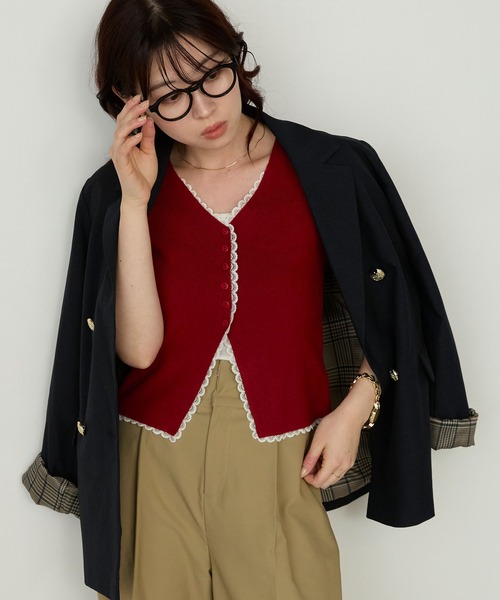 Cherir Mignon(シェリルミニョン)の「【Cherir Mignon】レース半袖コンパクトニットカーディガン/プルオーバー(カーディガン/ボレロ・レディース・レッド/グレー・FREE)」の11枚目の写真