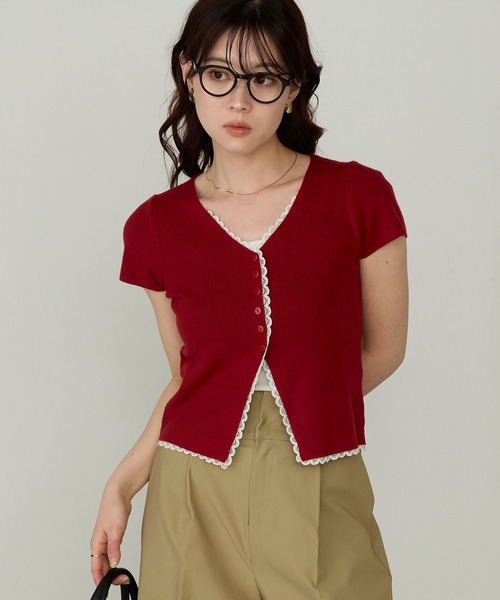 Cherir Mignon(シェリルミニョン)の「【Cherir Mignon】レース半袖コンパクトニットカーディガン/プルオーバー(カーディガン/ボレロ・レディース・レッド/グレー・FREE)」の16枚目の写真