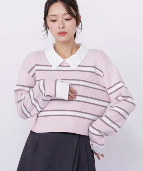 JILL by JILL STUART(ジルバイジルスチュアート)の「衿付きクロップドゆるニット(ニット/セーター・レディース・ブルー系その他/ネイビー/ピンク系その他・FREE)」の16枚目の写真
