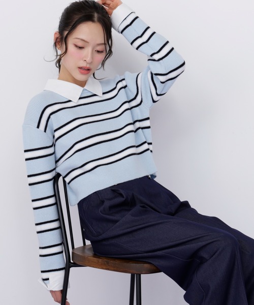 JILL by JILL STUART(ジルバイジルスチュアート)の「衿付きクロップドゆるニット(ニット/セーター・レディース・ブルー系その他/ネイビー/ピンク系その他・FREE)」の5枚目の写真