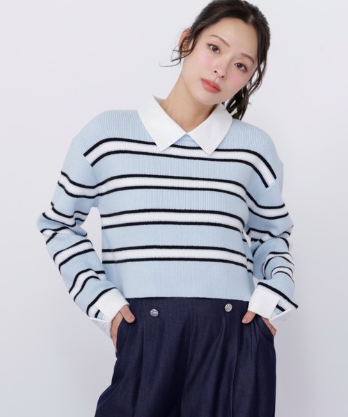 JILL by JILL STUART(ジルバイジルスチュアート)の「衿付きクロップドゆるニット(ニット/セーター・レディース・ブルー系その他/ネイビー/ピンク系その他・FREE)」の6枚目の写真