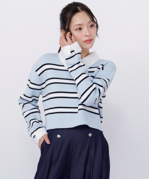 JILL by JILL STUART(ジルバイジルスチュアート)の「衿付きクロップドゆるニット(ニット/セーター・レディース・ブルー系その他/ネイビー/ピンク系その他・FREE)」の8枚目の写真