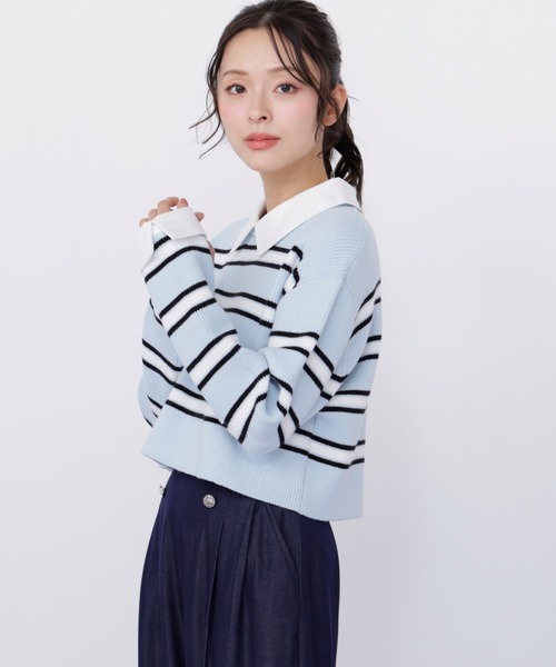 JILL by JILL STUART(ジルバイジルスチュアート)の「衿付きクロップドゆるニット(ニット/セーター・レディース・ブルー系その他/ネイビー/ピンク系その他・FREE)」の11枚目の写真