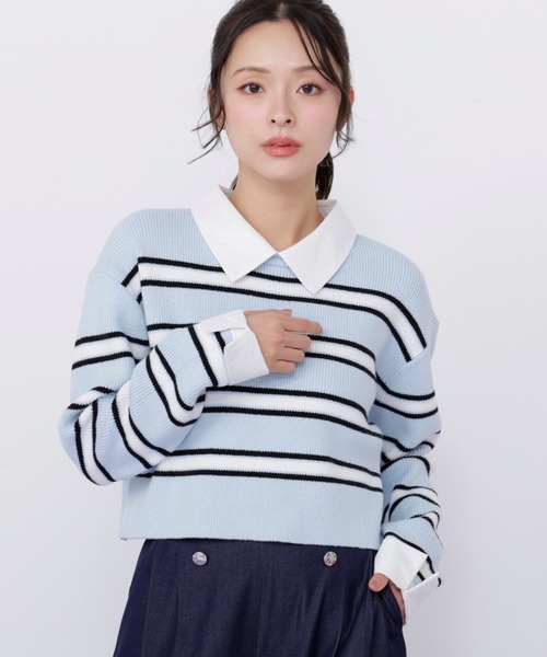 JILL by JILL STUART(ジルバイジルスチュアート)の「衿付きクロップドゆるニット(ニット/セーター・レディース・ブルー系その他/ネイビー/ピンク系その他・FREE)」の7枚目の写真