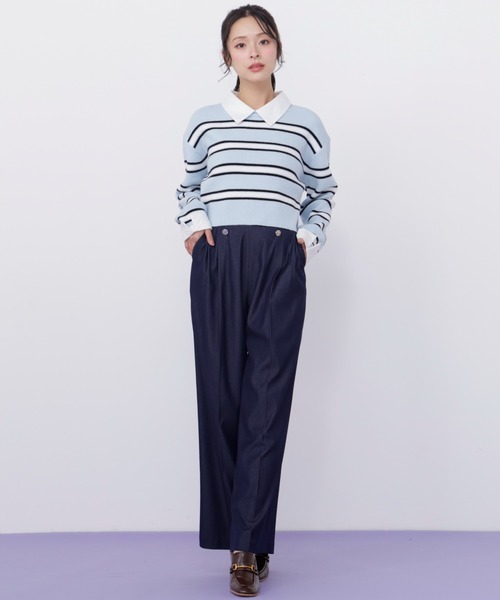 JILL by JILL STUART(ジルバイジルスチュアート)の「衿付きクロップドゆるニット(ニット/セーター・レディース・ブルー系その他/ネイビー/ピンク系その他・FREE)」の9枚目の写真