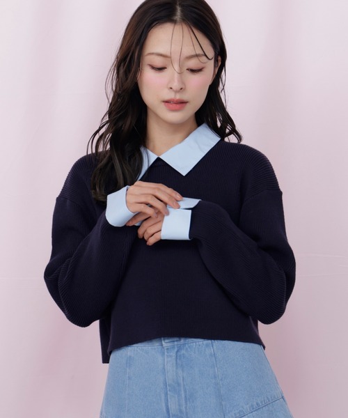 JILL by JILL STUART(ジルバイジルスチュアート)の「衿付きクロップドゆるニット(ニット/セーター・レディース・ブルー系その他/ネイビー/ピンク系その他・FREE)」の22枚目の写真