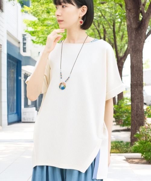 チチカカ(チチカカ)の「サカリバ肩チロリードルマンプルオーバー(Tシャツ/カットソー・レディース・ブルー/アイボリー/ブラック/マスタード・FREE)」の1枚目の写真