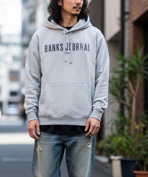 BANKS(バンクス)の「HOODIE / BANKS(バンクス)ブランドロゴスタンダードシルエットプルオーバーパーカー・フーディ(パーカー・メンズ・ブラック/ヘザーグレー・MEDIUM/LARGE)」の5枚目の写真