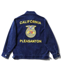 HOUSTON（ヒューストン）の「HOUSTON ヒューストン INDIGO CORDUROY EMBROIDERY FFA JACKET チェーンステッチ ロゴ FFA 刺繍 インディゴ コーデュロイ ファーマーズジャケット（ブルゾン）」