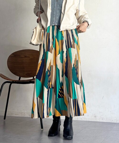 un dix cors（アンディコール）の「幾何柄プリーツスカート（スカート・レディース・グリーン/オレンジ・FREE）」の19枚目の写真