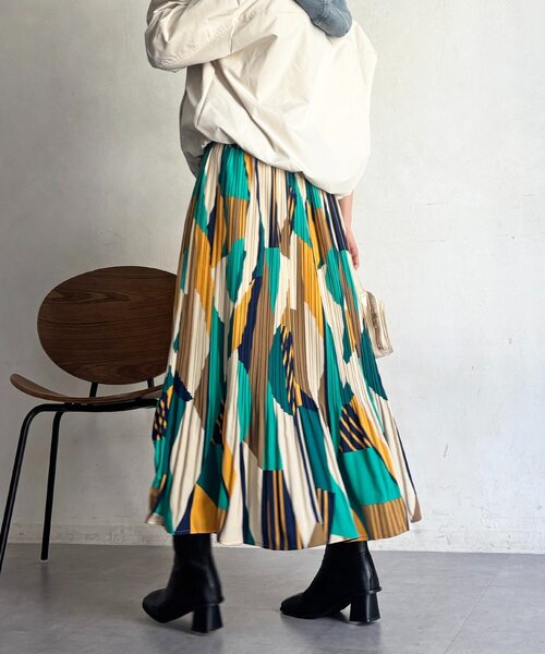 un dix cors（アンディコール）の「幾何柄プリーツスカート（スカート・レディース・グリーン/オレンジ・FREE）」の20枚目の写真