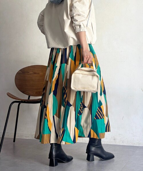 un dix cors（アンディコール）の「幾何柄プリーツスカート（スカート・レディース・グリーン/オレンジ・FREE）」の22枚目の写真