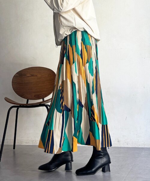 un dix cors（アンディコール）の「幾何柄プリーツスカート（スカート・レディース・グリーン/オレンジ・FREE）」の14枚目の写真