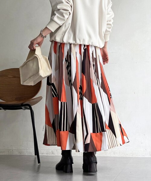 un dix cors（アンディコール）の「幾何柄プリーツスカート（スカート・レディース・グリーン/オレンジ・FREE）」の16枚目の写真